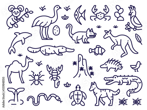 Obraz na płótnie Australia Animals and Birds Line Art Icons w salonie