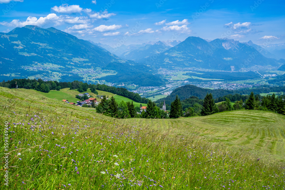 On the way to the Gurtisspitze in Gurtis, overlooking the Walgau Valley, Vorarlberg. Austria