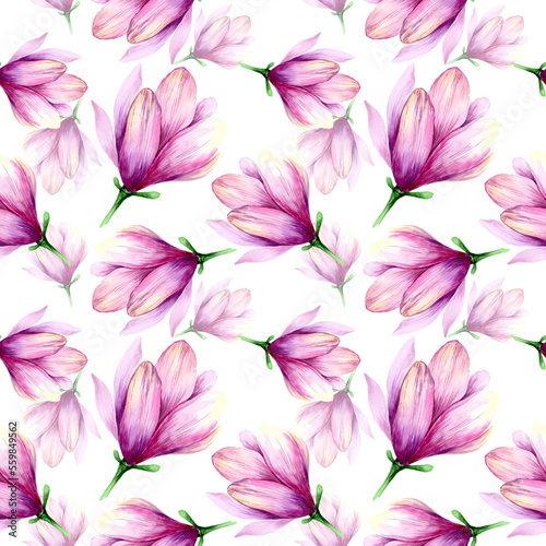Watercolor magnolia in a seamless pattern. Can be used as fabric, wallpaper, wrap.