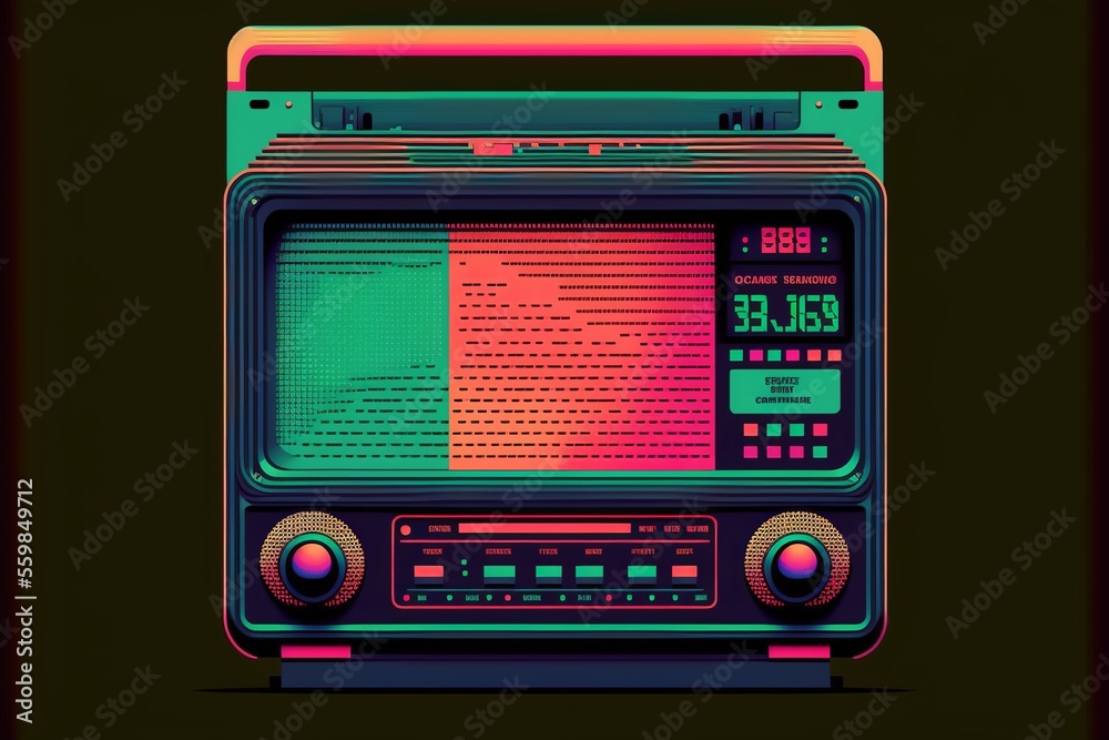 Old 80's style radio, retro. AI digital illustration Old 80's style radio, retro. AI digital illustration