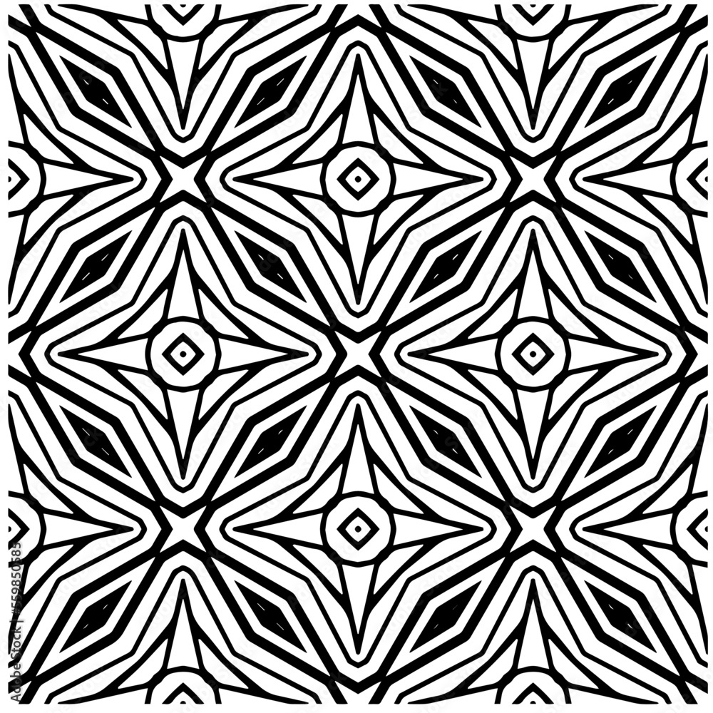Vector pattern in geometric ornamental style. Black and white color.Seamless pattern.