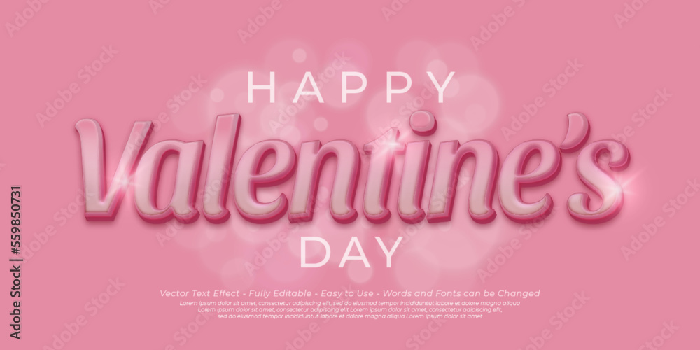 3d font style effect text happy valentine's day