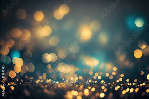 Gold and silver magic elegant glitter light glowing background, blue and dark backgound