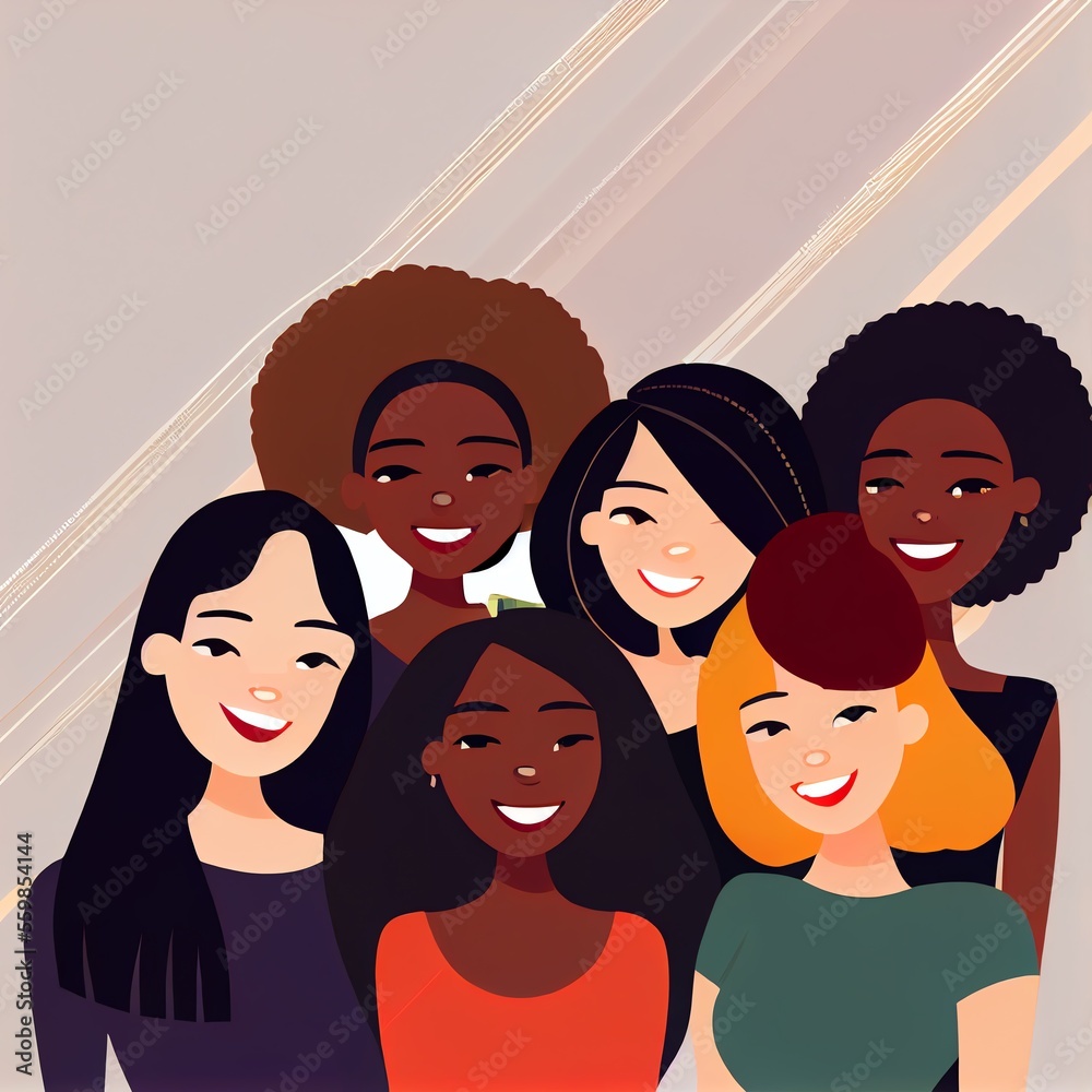African american female friends and family together, happy people cartoon, illustration of friendship and gossip and meet 