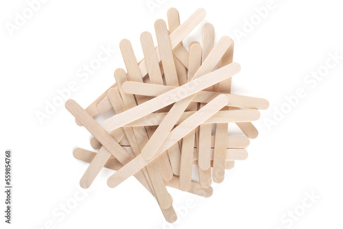 Wooden ice cream sticks on white background