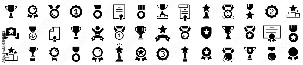 Award and Prize line icons. Trophy and Achivement vector icon set. Set of Winning Award and Prize line icon. Award flat icons. Winner medal, Victory cup and Trophy reward. Vector illustration - obrazy, fototapety, plakaty 