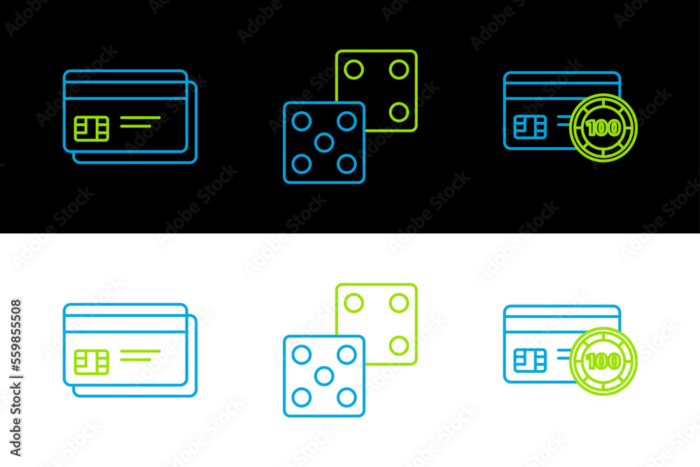 Set line Credit card, and Game dice icon. Vector