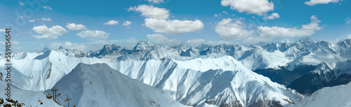 Silvretta Alps winter view (Austria). Panorama.