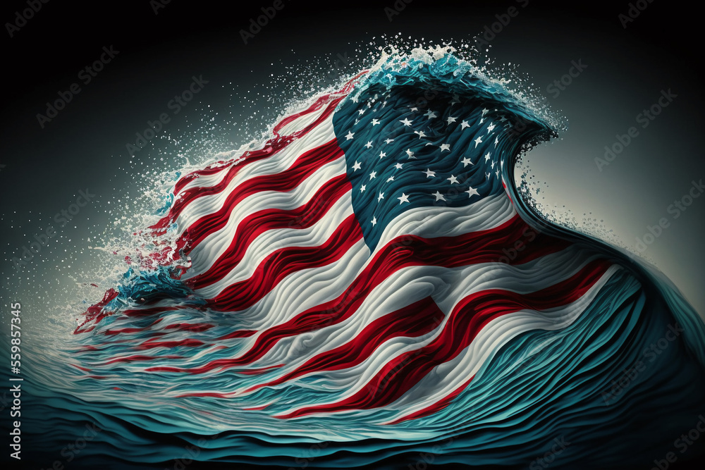US navy day background. Flag in shape of a wave, ai generated Stock