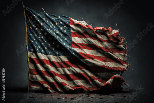 Old tattered american flag, ai generated