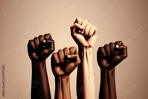 hands of different persons protesting, ai generated photo