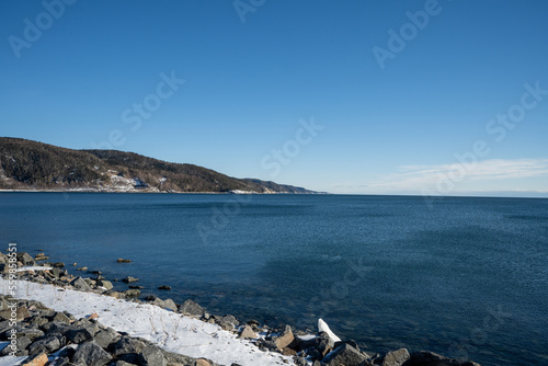 Godbout Bay in winter along the St. Lawrence River on the North Shore photo