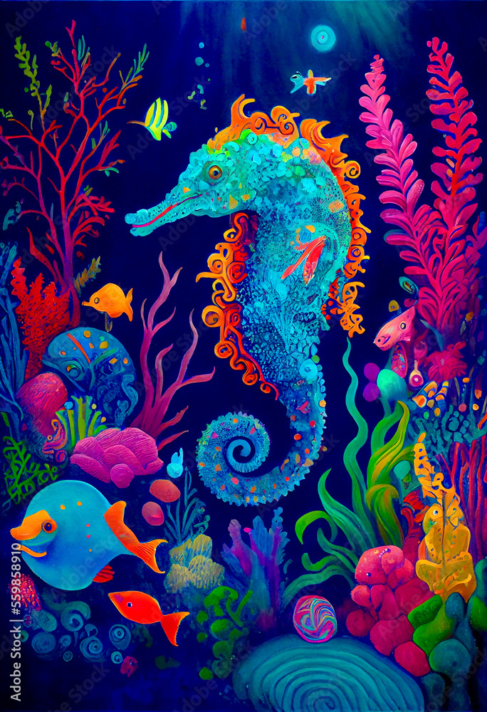 Generative AI abstract render of a seahorse
