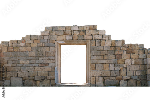 Fényképezés Ancient old wall with door in PNG isolated on transparent background