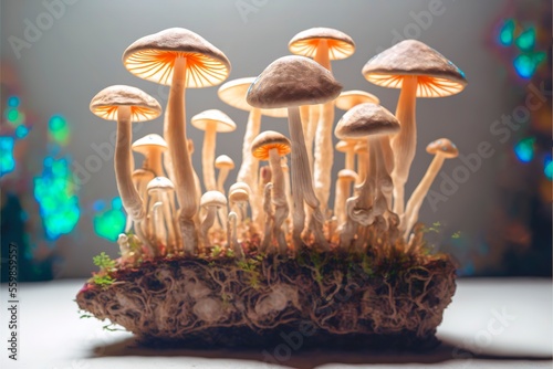 psychedelic mushrooms, grow psilocybe generative ai wallpaper photo