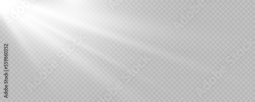 Shining sun glare rays, lens flare vector illustration. Sunlight glowing png effect. White beam sunrays sky background	