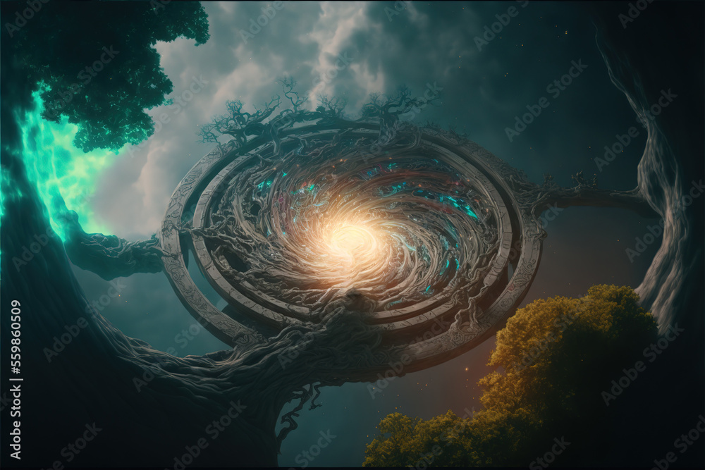 Fantasy magic portal. Portal in the elven forest to another world ...