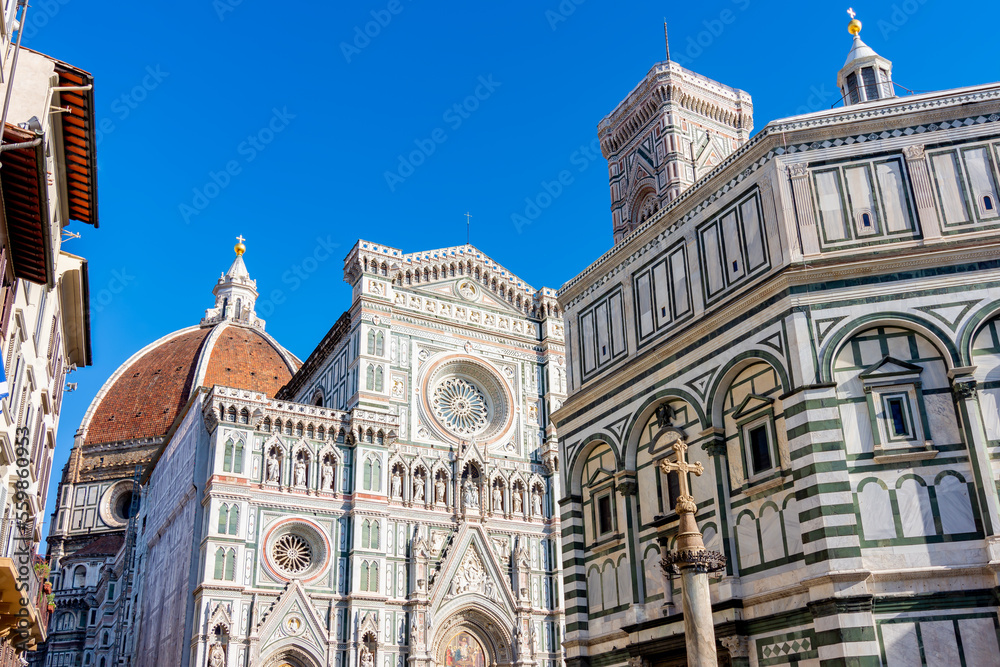 Cathedral of Saint Mary of the Flower (Cattedrale di Santa Maria del Fiore) or Duomo di Firenze and Baptistery, Florence, Italy