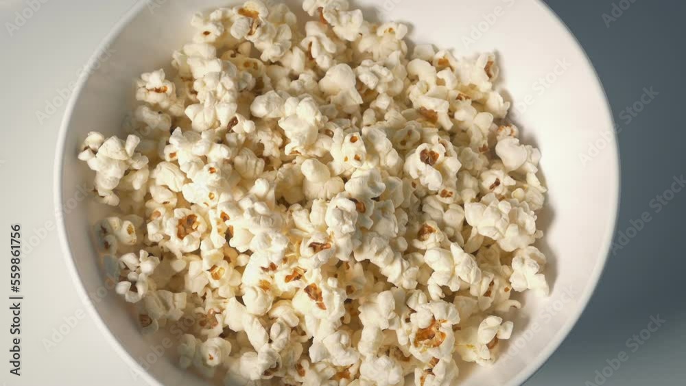 Bowl Of Popcorn Is Poured Birdseye View Bowl Of Popcorn Is Poured Birdseye View