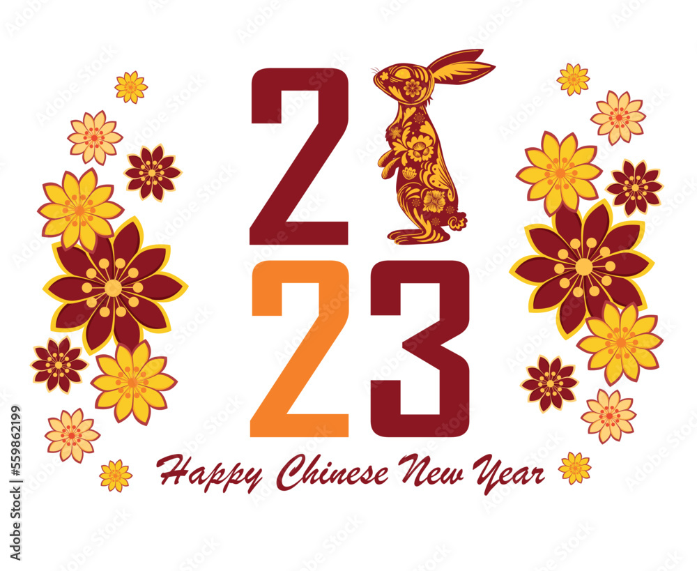 Happy Chinese new year 2023 year of the rabbit Abstract Design Vector Illustration Red And Yellow