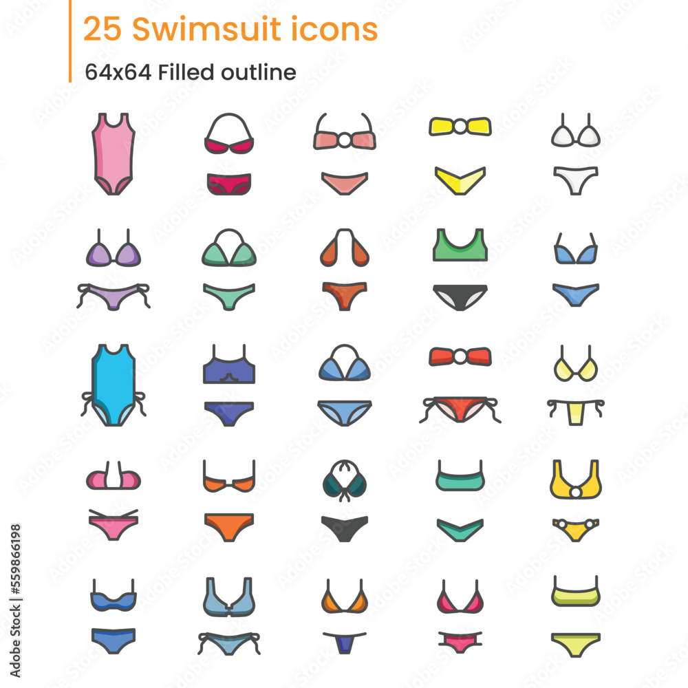 25 Swimsuit Filled Outline Icons 25 Swimsuit Filled Outline Icons