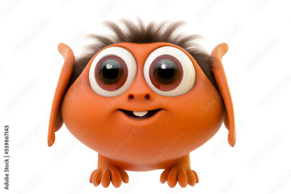 Fototapeta premium Funny strange fantasy monster smiling with big eyes - Generative AI 3D Illustration isolated on white background