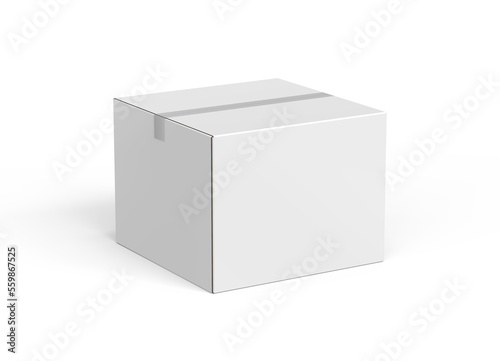 White Blank Corrugated Carton Box Isolated on White Background 3d Render for transportation and shipping or delivery box © Ram Studio