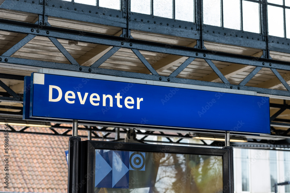 Deventer sign at the platform of the railway station Deventer sign at the platform of the railway station