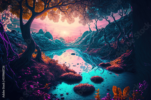 Dreamlike landscape. Surreal. Generative AI. © ART IS AN EXPLOSION.
