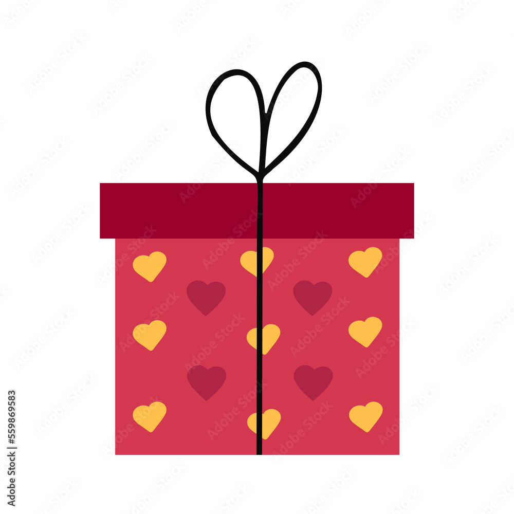 Gift box with hearts. Vector Illustration for printing, backgrounds, covers and packaging. Image can be used for greeting cards, posters, stickers and textile. Isolated on white background.