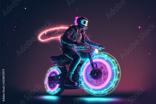 A magician on a glowing bicycle © Анастасия Птицова