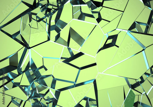 3d Render, digital illustration, abstract futuristic geometric background, frectured glass