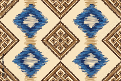 Wallpaper Mural Ethnic Ikat fabric pattern geometric style.African Ikat embroidery Ethnic oriental pattern white brown cream background. Abstract,vector,illustration. For texture,clothing,wrapping,decoration,carpet. Torontodigital.ca