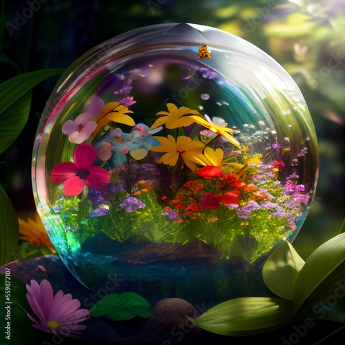  glass sphere with flowers