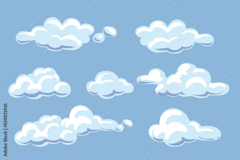 Cumulus Clouds set. Cartoon white fluffy clouds in vector. Cumulus Clouds set. Cartoon white fluffy clouds in vector.
