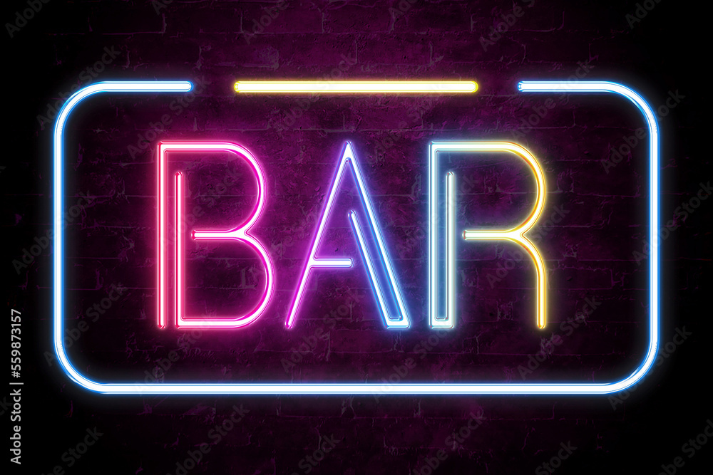 bar text on the brick wall in realistic color neon glow bar text on the brick wall in realistic color neon glow