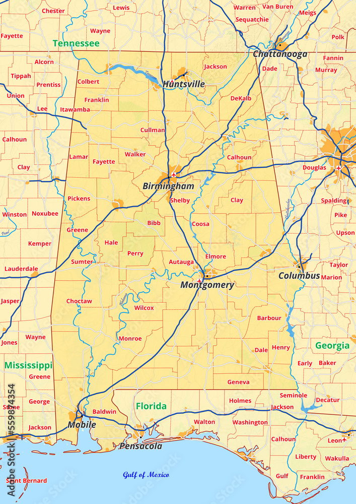 Alabama Karte mit Städte Gemeinde Landkreise Flüße Straßen Alabama Karte mit Städte Gemeinde Landkreise Flüße Straßen