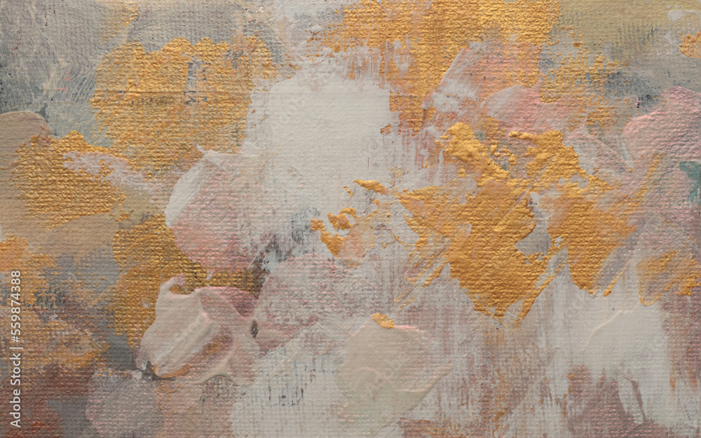 Fototapeta premium Art modern oil and acrylic smear blot canvas painting wall. Abstract texture gold, beige color stain brushstroke background.