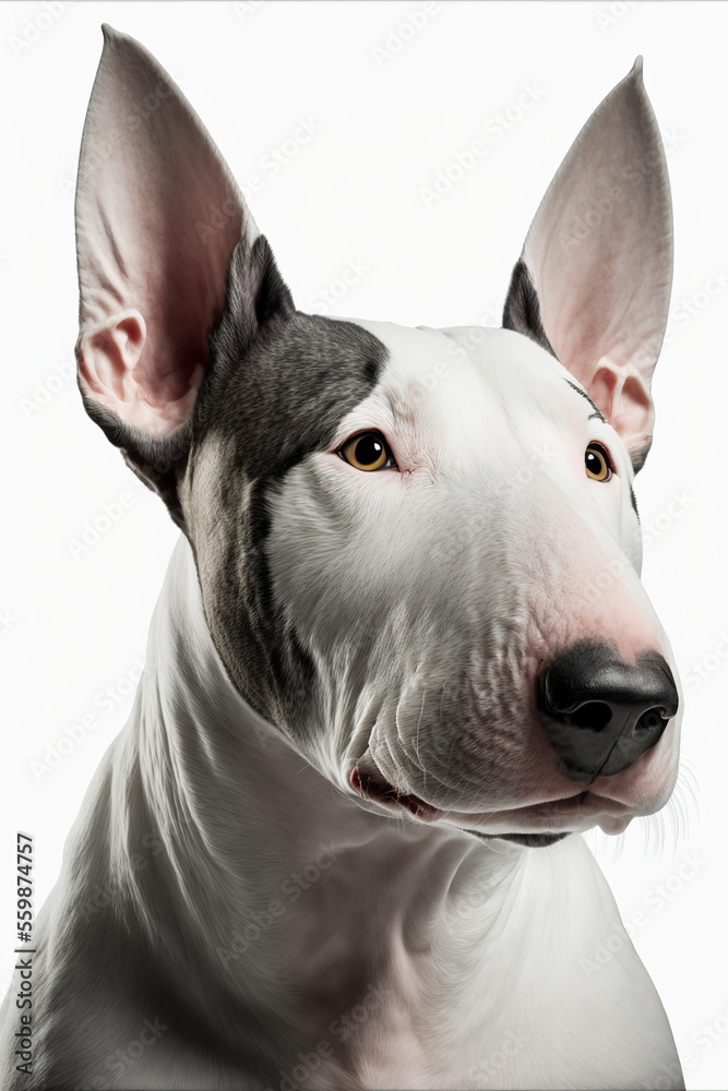 Portrait of Bull Terrier over white background - Generative Ai