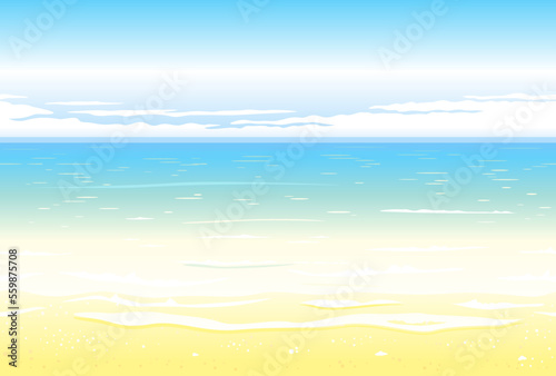 Summer beach background, empty wild beach nature background tileable horizontally, panorama of empty seacoast on side view