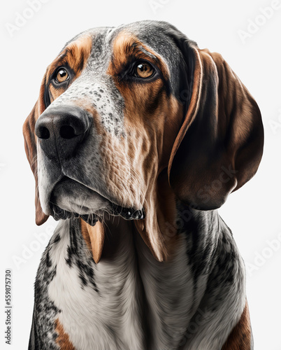 Portrait of Swiss Hound over white background - Generative Ai