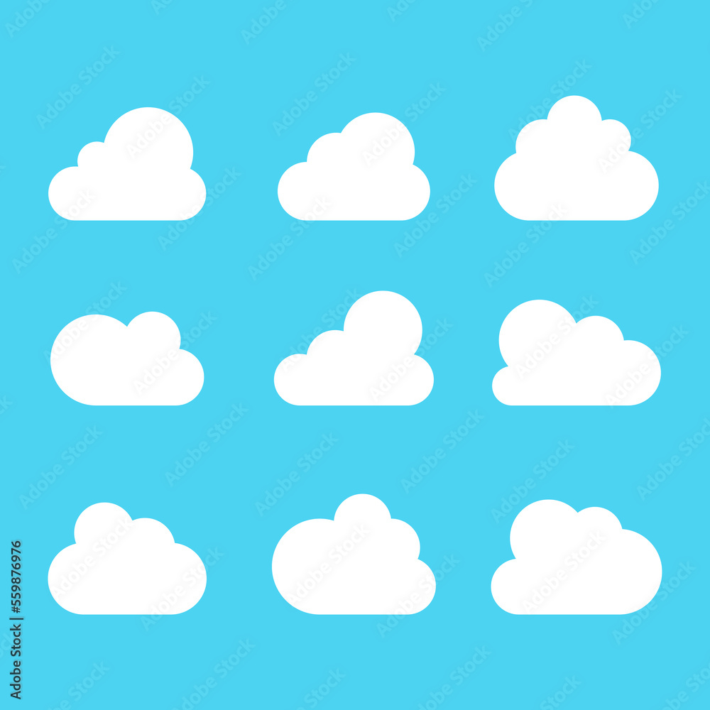 Set of Cloud Icons in trendy flat style isolated on blue background. Cloud symbol for web site design, logo, app. Vector illustration. Set of Cloud Icons in trendy flat style isolated on blue background. Cloud symbol for web site design, logo, app. Vector illustration.
