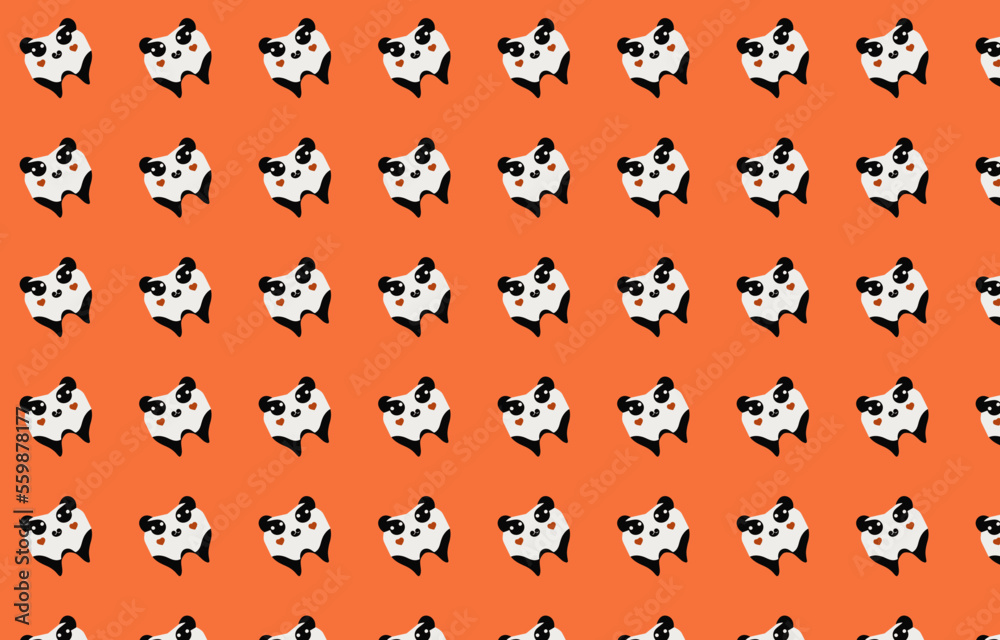 cute orange pattern with pandas, wrapping paper