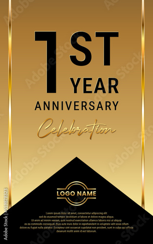 1st Anniversary. Anniversary template design with golden color ribbon for anniversary celebration event. Vector Template Illustration