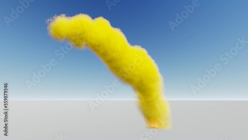 3d animation, the effect of animating abstract smoke of yellow color.