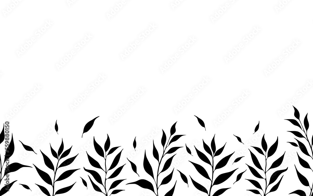 Tea tree leaves seamless horizontal pattern. Food vector on white background.
