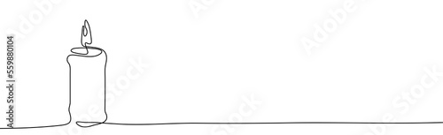 Candle one-line continuous contour. Hand-drawn contour outline, candlelight fire. Vector illustration