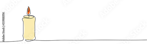 Candle one-line continuous contour. Hand-drawn contour outline, candlelight fire. Vector illustration