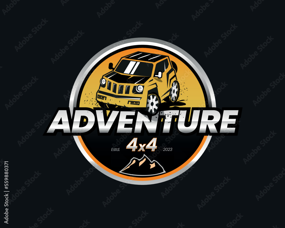 All Road Tiny 4 x 4 Adventure logo design Emblem Badge in Orange and Metallic effect All Road Tiny 4 x 4 Adventure logo design Emblem Badge in Orange and Metallic effect