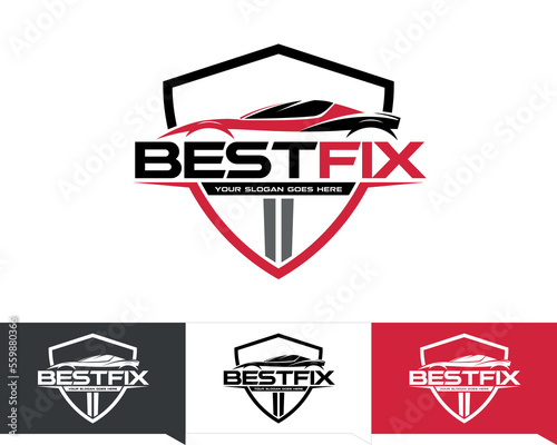 Sport Car Logo Shield Emblem in Black and Red with Variations